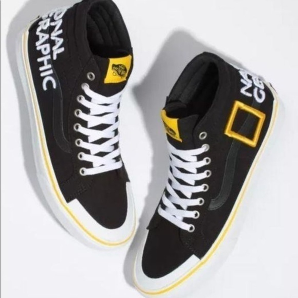 Vans x National Geographic Sk8-Hi Reissue 5 Logo Black & Yellow Skate Shoes